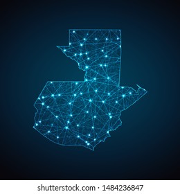 Abstract geometric mesh polygonal light Guatemala map. Business wireframe mesh spheres from flying debris. Blue structure style vector illustration concept.