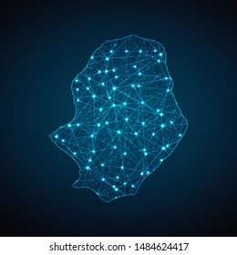 Abstract geometric mesh polygonal light Niue map. Business wireframe mesh spheres from flying debris. Blue structure style vector illustration concept.