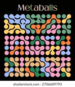Abstraktes geometrisches Metaballmuster in einem modernen, minimalistischen Stil. Abgerundete, ineinander greifende organische Formen auf schwarzem Hintergrund. Vektorgrafik zum Thema Wissenschaft und Technologie.