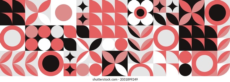 abstract geometric mid century design seamless pattern. modern shapes vector illustration. minimalistic colors, simple shapes, squares and circles. 50s, 60s, 70s.