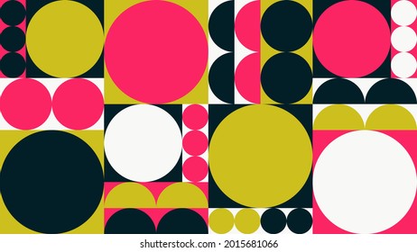 Abstract geometric mid century vector background. Colourful 16x9 backdrop design.
