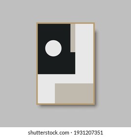 Abstract geometric mid century wall art print. Black and white poster with geometric shapes for wall art, interior gallery. Artwork for wall decor with neutral colors, minimal. Vector illustration