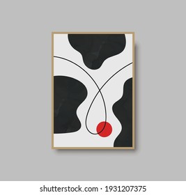 Abstract geometric mid century wall art print. Black and white poster with geometric shapes for wall art, interior gallery. Artwork for wall decor with neutral colors, minimal. Vector illustration