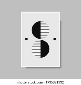 Abstract geometric mid century wall art print. Black and white poster with geometric shapes for wall art, interior gallery. Artwork for wall decor with neutral colors, minimal. Vector illustration