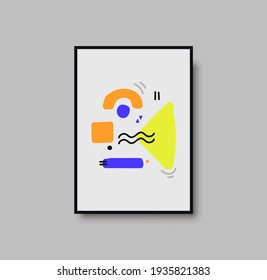 Resumen de la huella de arte geométrica a mediados del siglo. Afiche en blanco y negro con formas geométricas para el arte de la pared, galería interior. Pintura para la decoración de las paredes con colores neutros, mínima. Ilustración del vector