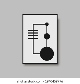 Abstract geometric mid century wall art print. Black and white poster with geometric shapes for wall art, interior gallery. Artwork for wall decor with neutral colors, minimal. Vector illustration