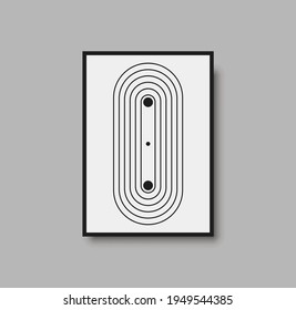 Abstract geometric mid century wall art print. Black and white poster with geometric shapes for wall art, bedroom interior. Artwork for wall decor, brochure design, minimal poster. Vector illustration
