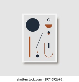Abstract geometric mid century wall art print. Boho colorful poster with geometric shapes for wall art, bedroom interior. Artwork for wall decor, brochure design, minimal poster. Vector illustration