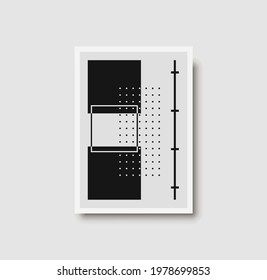 Abstract geometric mid century wall art print. Black and white poster with geometric shapes for wall art, bedroom interior. Artwork for wall decor, brochure design, minimal poster. Vector illustration