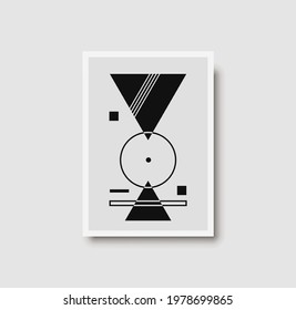 Abstract geometric mid century wall art print. Black and white poster with geometric shapes for wall art, bedroom interior. Artwork for wall decor, brochure design, minimal poster. Vector illustration