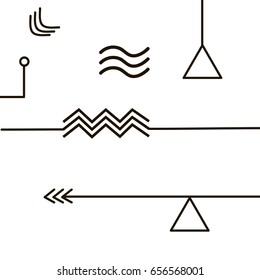 Abstract geometric minimal Background with chaotic primitive shapes and lines. 80 - 90's, memphis design. Pattern hipster style. Templates suitable for posters, postcards, fabric or wrapping paper