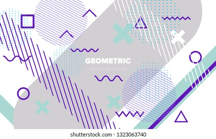 Abstract geometric minimal background, poster template with vivid lively pattern. Neo memphis/ bauhaus style.