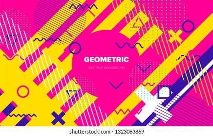 Abstract geometric minimal background, poster template with vivid lively pattern. Neo memphis/ bauhaus style.
