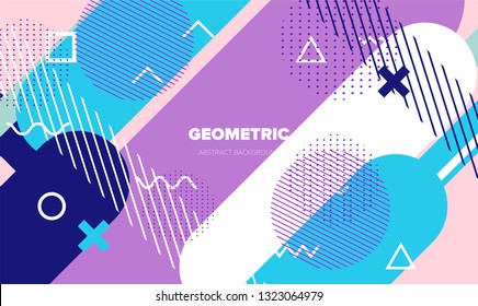 Abstract geometric minimal background, poster template with vivid lively pattern. Neo memphis/ bauhaus style.