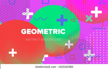 Abstract geometric minimal background, poster template with vivid lively pattern. Neo memphis/ bauhaus style.
