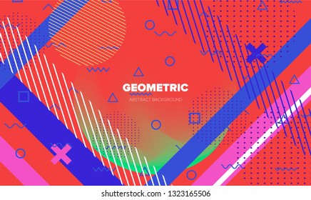 Abstract geometric minimal background, poster template with vivid lively pattern. Neo memphis/ bauhaus style.