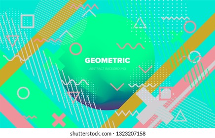 Abstract geometric minimal background, poster template with vivid lively pattern. Neo memphis/ bauhaus style.