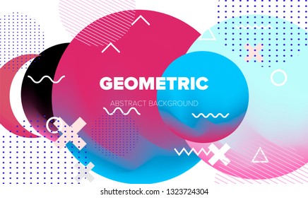 Abstract geometric minimal background, poster template with vivid lively pattern. Neo memphis/ bauhaus style.