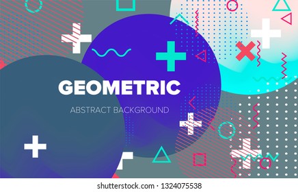 Abstract geometric minimal background, poster template with vivid lively pattern. Neo memphis/ bauhaus style.