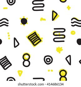 Abstract geometric minimal seamless pattern. chaotic shapes and lines. Hipster fashion Memphis style. Vector colour background