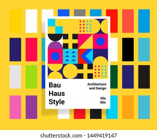 Abstract geometric minimal vector poster in neo-memphis/ bauhaus/ vaporwave style. Retrofuturistic cover for club party, music concert. 