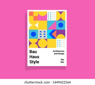 Abstract geometric minimal vector poster in neo-memphis/ bauhaus/ vaporwave style. Retrofuturistic cover for club party, music concert. 