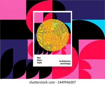 Abstract geometric minimal vector poster in neo-memphis/ bauhaus/ vaporwave style. Retrofuturistic cover for club party, music concert. 