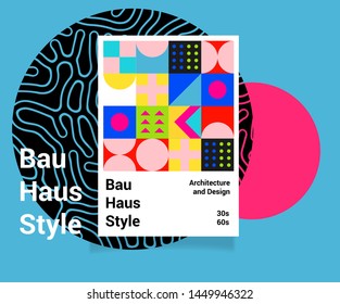 Abstract geometric minimal vector poster in neo-memphis/ bauhaus/ vaporwave style. Retrofuturistic cover for club party, music concert. 