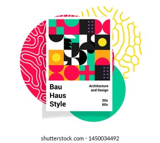 Abstract geometric minimal vector poster in neo-memphis/ bauhaus/ vaporwave style. Retrofuturistic cover for club party, music concert. 