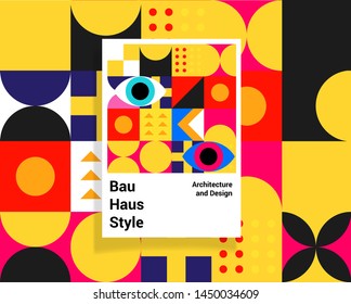 Abstract geometric minimal vector poster in neo-memphis/ bauhaus/ vaporwave style. Retrofuturistic cover for club party, music concert. 