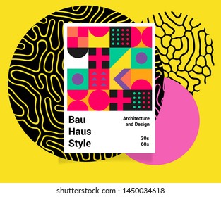 Abstract geometric minimal vector poster in neo-memphis/ bauhaus/ vaporwave style. Retrofuturistic cover for club party, music concert. 