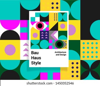 Abstract geometric minimal vector poster in neo-memphis/ bauhaus/ vaporwave style. Retrofuturistic cover for club party, music concert. 