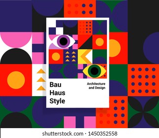 Abstract geometric minimal vector poster in neo-memphis/ bauhaus/ vaporwave style. Retrofuturistic cover for club party, music concert. 