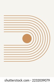 Abstract geometric minimalist artwork. Mid century modern and Bauhaus inspired retro poster with an arch and circle. Modern trendy wall art with simple shapes.