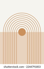 Abstract geometric minimalist artwork. Mid century modern and Bauhaus inspired retro poster with an arch and circle. Modern trendy wall art with simple shapes.