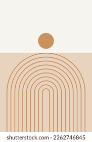 Abstract geometric minimalist artwork. Mid century modern and Bauhaus inspired retro poster with an arch and circle. Modern trendy wall art with simple shapes.