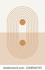 Abstract geometric minimalist artwork. Mid century modern and Bauhaus inspired retro poster with an arch and circle. Modern trendy wall art with simple shapes.