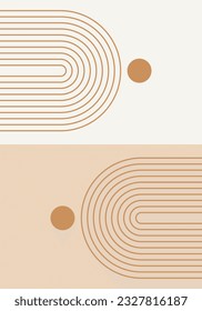 Abstract geometric minimalist artwork. Mid century modern and Bauhaus inspired retro poster with an arch and circle. Modern trendy wall art with simple shapes.