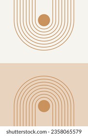 Abstract geometric minimalist artwork. Mid century modern and Bauhaus inspired retro poster with an arch and circle. Modern trendy wall art with simple shapes.