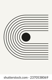 Abstract geometric minimalist artwork. Mid century modern and Bauhaus inspired retro poster with an arch and circle. Modern trendy black and white wall art with simple shapes.