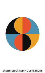 Abstract geometric minimalist artwork. Vector illustration made of simple shapes like circle, square, triangle. Retro background in Bauhaus style and bold colors: red, yellow, blue and black on white