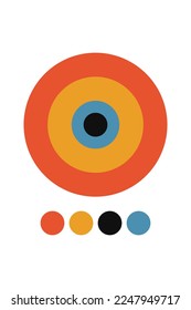 Abstract geometric minimalist artwork. Vector illustration made of simple shapes like circle, square, triangle. Retro background in Bauhaus style and bold colors: red, yellow, blue and black on white