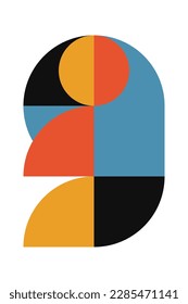 Resumen de arte geométrico minimalista. Ilustración vectorial hecha de formas simples como círculo, cuadrado, triángulo. Fondo retro en estilo Bauhaus y colores llamativos: rojo, amarillo, azul y negro sobre blanco