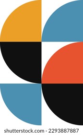 Resumen de arte geométrico minimalista. Ilustración vectorial hecha de formas simples como círculo, cuadrado, triángulo. Fondo retro en estilo Bauhaus y colores llamativos: rojo, amarillo, azul y negro sobre blanco