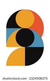 Abstract geometric minimalist artwork. Vector illustration made of simple shapes like circle, square, triangle. Retro background in Bauhaus style and bold colors: red, yellow, blue and black on white