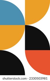 Resumen de arte geométrico minimalista. Ilustración vectorial hecha de formas simples como círculo, cuadrado, triángulo. Fondo retro en estilo Bauhaus y colores llamativos: rojo, amarillo, azul y negro sobre blanco