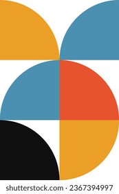 Abstract geometric minimalist artwork. Vector illustration made of simple shapes like circle, square, triangle. Retro background in Bauhaus style and bold colors: red, yellow, blue and black on white