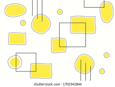 Abstract geometric minimalist background template in yellow and white tone such as circle, square, line, ellipse and rectangle using for poster, backdrop, book cover, brochure, and business cards.