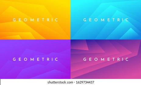 Abstract geometric minimalist backgrounds. Gradient wallpapers with 3d shadow effect. Geometry set. Future concept. Colorful backdrop. Design for landing page. Yellow, orange, pink, violet, blue color