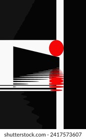 an abstract geometric minimalistic poster, Red Circle flow dance